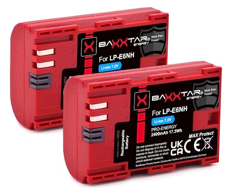 Baxxtar MaxProtect LP-E6NH Kamera Akku Pack (2400mAh) mit aktivem NTC-Sensor und V1 Schutzgehäuse - kompatibel mit Canon R5 R5c R6 R6II R7 etc. von Baxxtar