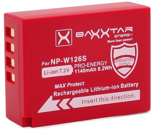 Baxxtar Pro 2X Akku NP-W126S (1140mAh) – MaxProtect Serie mit NTC-Sensor - V1 Schutzgehäuse – Perfekt kompatibel mit Fujifilm X-M5, X-Pro3, X100VI, X-S10, X-T20, X-T30 II, X-T5, X-T50 UVM. von Baxxtar