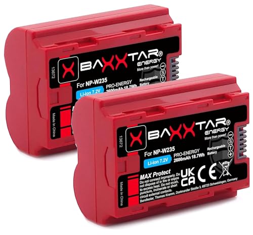 Baxxtar NP-W235 2400mAh Akku Pack - MaxProtect mit aktivem NTC Sensor und V1 Gehäuse - kompatibel mit Fuji Fujifilm GFX-50s II GFX-100S GFX-100 II X-H2 X-H2S X-S20 X-T4 X-T5 von Baxxtar