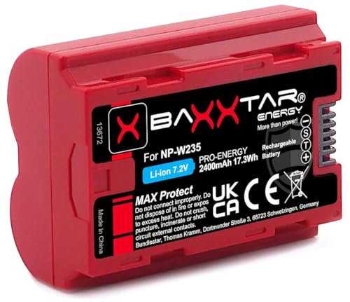 Baxxtar NP-W235 2400mAh Kamera Akku - MaxProtect mit aktivem NTC Sensor und V1 Schutzgehäuse - kompatibel mit Fuji Fujifilm GFX-50s II GFX-100S GFX-100 II X-H2 X-H2S X-S20 X-T4 X-T5 von Baxxtar