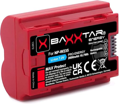 Baxxtar NP-W235 2400mAh Kamera Akku - MaxProtect mit aktivem NTC Sensor und V1 Schutzgehäuse - kompatibel mit Fuji Fujifilm GFX-50s II GFX-100S GFX-100 II X-H2 X-H2S X-S20 X-T4 X-T5 von Baxxtar