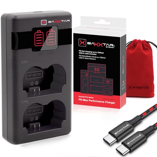 Baxxtar NP-W235 Premium PD Ladegerät (1500mA) USB-C für NPW235 NP W235 Akku Kompatibel mit Fuji Fujifilm xh2 x-h2 x-h2s GFX 100 x-s20 xs20 x-t4 xt4 x-t5 xt5 xt 5 gfx-100 gfx100 von Baxxtar