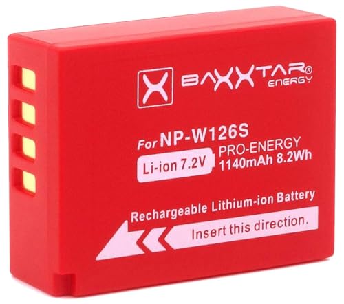 Baxxtar PRO Akku NP-W126s NP-W126 (echte 1140mAh) kompatibel mit Fuji Fujifilm FinePix X100F X100V X100VI X-A5 X-A7 X-A10 X-E3 X-H1 X-Pro3 X-S10 X-T3 X-T10 X-T20 X-T30 X-T100 X-T200 von Baxxtar