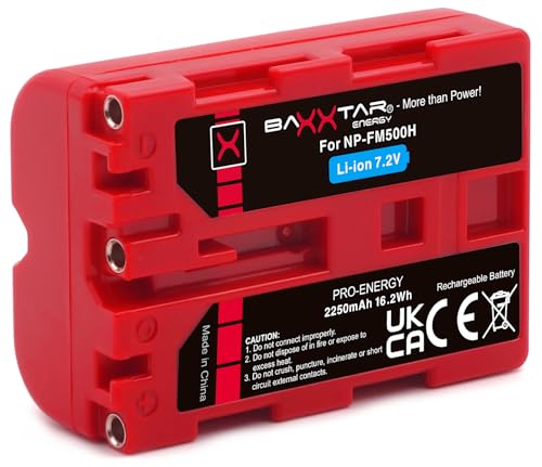 Baxxtar PRO NP-FM500H Akku (echte 2250mAh UL-Zertifikat) mit Infochip - kompatibel mit Sony Alpha A57 A58 A65 A65V A68 A77 A77V A99 A99 II UVM von Baxxtar