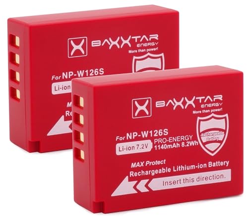 Baxxtar Pro 2X Akku NP-W126S (1140mAh) – MaxProtect Serie mit NTC-Sensor, V1 Schutzgehäuse – Perfekt kompatibel mit Fujifilm X-M5, X-Pro3, X100VI, X-S10, X-T20, X-T30 II, X-T5, X-T50 UVM. von Baxxtar