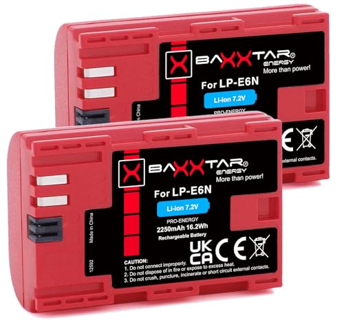 Baxxtar 2X LP-E6N Akku 2400mAh Ersatzakku kompatibel mit Canon EOS 5D Mark II Mark III 5DS R5 R 6D 7D 60D 60Da 70D 80D 90D XC10 XC15 5 6 7 60 70 80 90 D LP-E6 LPE6 LPE6N Baxxtar 2X LP-E6N Akku 2400mAh Ersatzakku kompatibel mit Canon EOS 5D Mark II Mark III 5DS R5 R 6D 7D 60D 60Da 70D 80D 90D XC10 XC15 5 6 7 60 70 80 90 D LP-E6 LPE6 LPE6N von Baxxtar