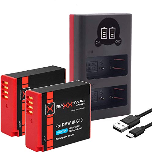Baxxtar 2X DMW-BLG10E BLG10 Akku mit Ladegerät USB (Dual LCD) kompatibel mit Panasonic DMW-BLE9 Lumix DC GX9 G110 G100 TZ202 TZ101 TZ99 TZ91 GF3 GF5 GX7 GX80 LX100 II ZS70 ZS110 von Baxxtar