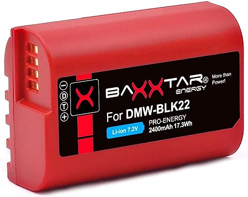 Baxxtar Pro DMW BLK22 E Akku (2400mAh) mit aktivem NTC Sensor - optimiert für Lumix DC GH6 von Baxxtar