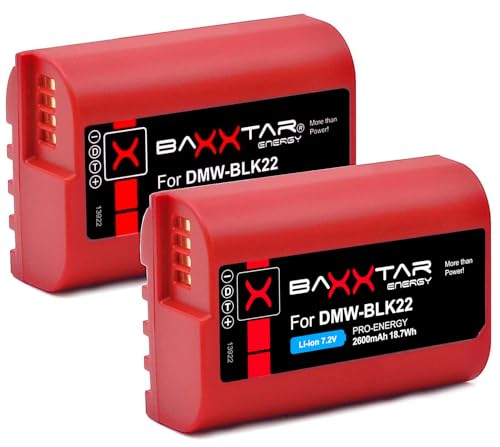 Baxxtar Pro DMW-BLK22 E Kamera Akku 2X (2400mAh) kompatibel mit Panasonic DC S5 S5II S5II-X S5K G9 GH5 GH5 II GH5S von Baxxtar