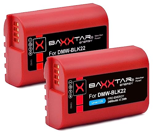 Baxxtar Pro DMW-BLK22 E Kamera Akku 2X (2400mAh) kompatibel mit Panasonic DC S5 S5II S5II-X S5K G9 GH5 GH5 II GH5S von Baxxtar