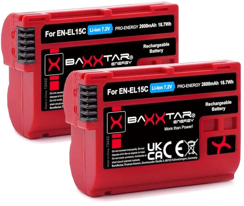 Baxxtar Pro EN-EL15c 2400mAh Kamera Akku Pack - kompatibel mit Nikon Z5 Z6 II Z7 II Z8 etc. (Nicht für Zf) von Baxxtar