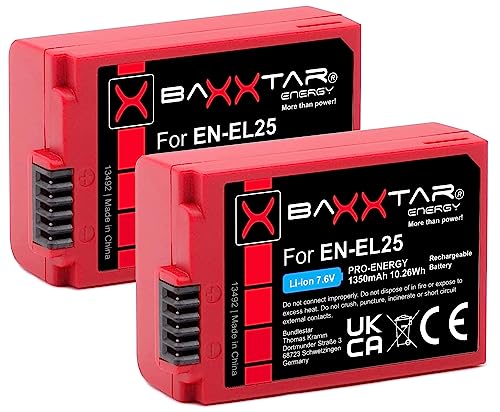 Baxxtar Pro EN-EL25 Kamera Akku Pack (1350mAh) mit aktivem NTC Sensor - Kompatibel mit Nikon Z30 Z50 Z-fc von Baxxtar