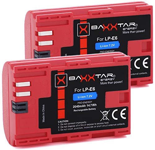 Baxxtar Pro LP-E6 2040mAh Akku Pack - Ersatz für Akku Canon LP-E6 mit Infochip - Intelligentes Akkusystem - von Baxxtar