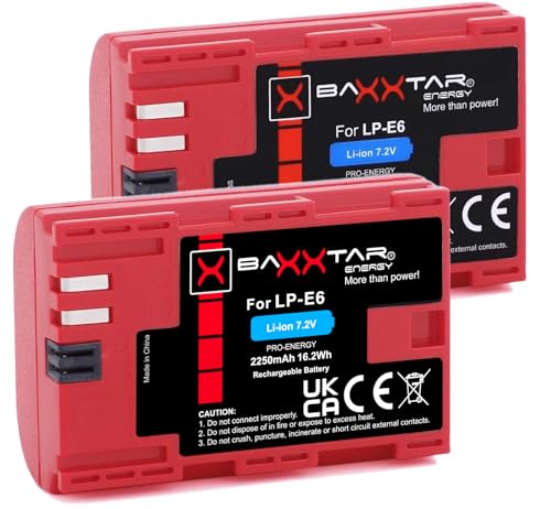 Baxxtar Pro Batterie LP-E6 (2040 mAh 2X) - Remplacement de la Batterie Canon Avec Infochip - Système de Batterie Intelligent - von Baxxtar