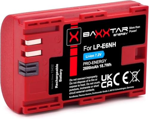 Baxxtar Pro LP-E6NH Kamera Akku (2600mAh) Kompatibel mit Canon R5 R5c R6 R6II R7 etc von Baxxtar