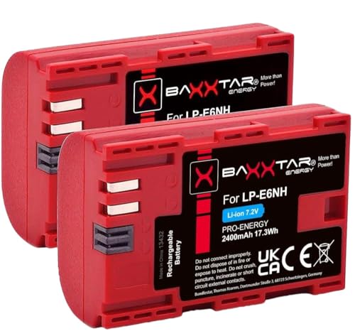 Baxxtar Pro LP-E6NH Kamera Akku Pack (2X 2400mAh) Kompatibel mit Canon R5 R5c R6 R6II R7 etc von Baxxtar