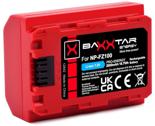 Baxxtar Pro NP-FZ100 2600mAh Akku (Generation IV) kompatibel mit Sony FX30 Alpha 6700 A1 7 IV 7C II 7CR 7R IV V ZV-E1 etc von Baxxtar