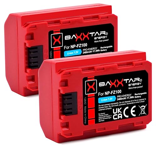 Baxxtar Pro NP-FZ100 2400mAh Akku Pack (Generation IV) kompatibel mit Sony FX30 Alpha 6700 A1 7 IV 7C II 7CR 7R IV V ZV-E1 usw. von Baxxtar