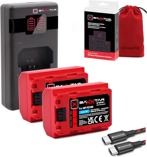 Baxxtar Pro NP-FZ100 Kamera-Akku (2X 2600mAh - Generation IV) - Laden mit PD MaxPerformance USB-C (1500 mA) 1618582 von Baxxtar