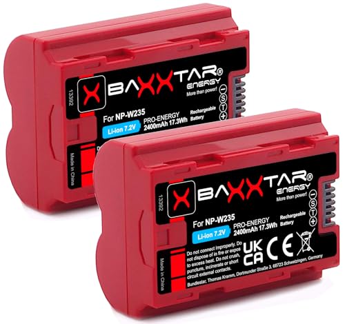 Baxxtar Pro NP-W235 2400mAh Kamera Akku Pack - mit NTC Sensor und Transportschale - Kompatibel mit Fuji Fujifilm GFX50s II GFX-100S GFX-100 II X-H2 X-H2S X-S20 X-T4 X-T5 von Baxxtar