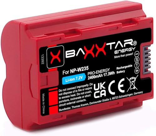 Baxxtar Pro NP-W235 2400mAh Kamera Akku - mit NTC Sensor und Transportschale - Kompatibel mit Fuji Fujifilm GFX50s II GFX-100S GFX-100 II X-H2 X-H2S X-S20 X-T4 X-T5 von Baxxtar