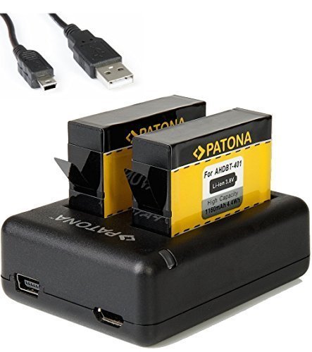 Dual Ladegerät für GoPro Hero4 Hero 4 Akku AHDBT-401 mit 2X Patona Akku 1160mAh und USB-Kabel für alle Editionen von Baxxtar