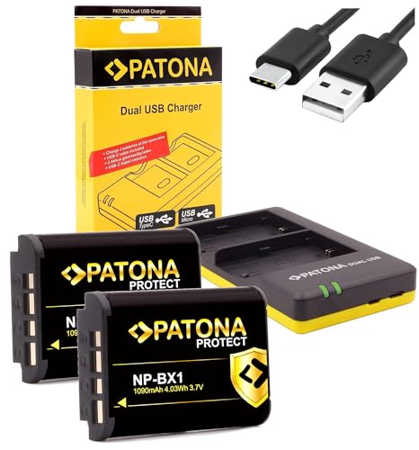 PATONA Protect NP-BX1 Akku 2X mit V1 Schutzgehäuse (echte 1090mAh) und USB Dual LED Ladegerät - Vlog ZV-1 DSC HX90 HX95 HX99 RX100 WX350 HX400V HDR AS100V FDR X1000 X3000 usw von Baxxtar