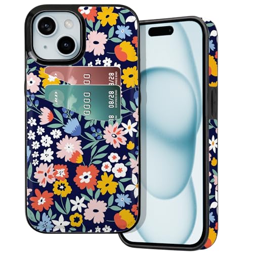 BayPastel X Schutzhülle für iPhone 13 / 14 / 15, Kartenfächer, schlankes süßes Design, weiches Leder, Schutzhülle mit 2 Kreditkartenfächern, für 15,5 cm (6,1 Zoll), für Damen und Mädchen, blaues von BayPastel X