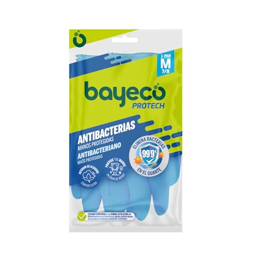 Bayeco - Wiederverwendbare Schutzhandschuhe, antibakteriell, extra Schutz für die Reinigung Ihres Badezimmers, Farbe Blau, beflockte Innenseite für weniger Schwitzen und mehr Komfort, 1 Paar, Größe M Bayeco - Wiederverwendbare Schutzhandschuhe, antibakteriell, extra Schutz für die Reinigung Ihres Badezimmers, Farbe Blau, beflockte Innenseite für weniger Schwitzen und mehr Komfort, 1 Paar, Größe M von Bayeco