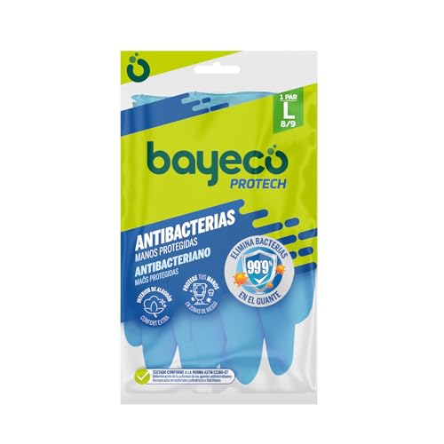 Bayeco Wiederverwendbare Schutzhandschuhe, antibakteriell, extra Schutz für die Reinigung Ihres Badezimmers, Farbe Blau, beflockte Innenseite für weniger Schwitzen und mehr Komfort, 1 Paar, Größe L Bayeco Wiederverwendbare Schutzhandschuhe, antibakteriell, extra Schutz für die Reinigung Ihres Badezimmers, Farbe Blau, beflockte Innenseite für weniger Schwitzen und mehr Komfort, 1 Paar, Größe L von Bayeco