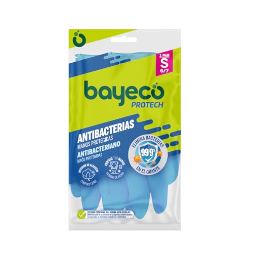 Bayeco - Wiederverwendbare Protect Antibakterielle Handschuhe - Extra Schutz für die Reinigung Ihres Badezimmers - Blau - Innenseite beflockt für weniger Schwitzen und mehr Komfort - 1 Paar - Größe S Bayeco - Wiederverwendbare Protect Antibakterielle Handschuhe - Extra Schutz für die Reinigung Ihres Badezimmers - Blau - Innenseite beflockt für weniger Schwitzen und mehr Komfort - 1 Paar - Größe S von Bayeco