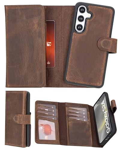 Bayelon Echtleder-Brieftasche für S24, dreifach gefaltete Schutzhülle für Samsung Galaxy S24, abnehmbare magnetische Handyhülle mit Brieftasche, S24-Brieftaschen-Handyhülle, von Bayelon