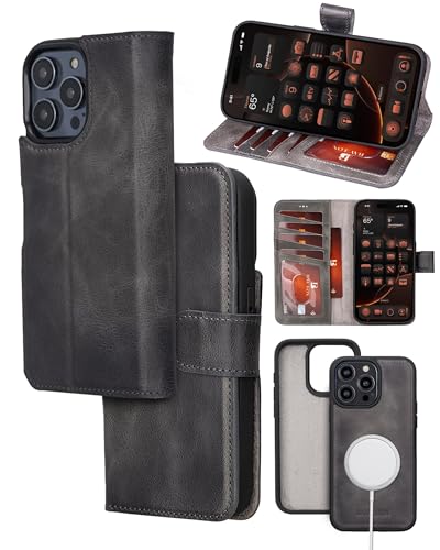 Bayelon Wallet Case für iPhone 16 Pro Max 6,9 Zoll, Vollnarbenleder, Brieftaschen-Hülle, abnehmbare magnetische Klappabdeckung, Kartenhalter, MagSafe-kompatibel, RFID-blockierende Echtleder-Handyhülle Bayelon Wallet Case für iPhone 16 Pro Max 6,9 Zoll, Vollnarbenleder, Brieftaschen-Hülle, abnehmbare magnetische Klappabdeckung, Kartenhalter, MagSafe-kompatibel, RFID-blockierende Echtleder-Handyhülle von Bayelon