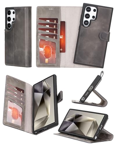 Bayelon Echtleder Wallet Case Kompatibel mit S24 Ultra, Abnehmbare Magnetische Handyhülle mit Ständer und RFID, Flip Case mit Kartenhalter (Rauchschwarz) Bayelon Echtleder Wallet Case Kompatibel mit S24 Ultra, Abnehmbare Magnetische Handyhülle mit Ständer und RFID, Flip Case mit Kartenhalter (Rauchschwarz) von Bayelon