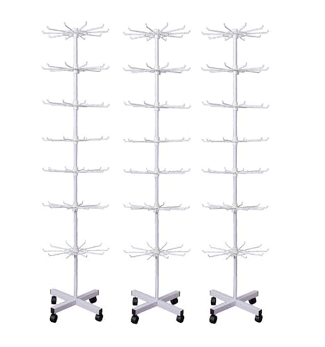 3er Set - Verkaufsständer drehbar Höhe 155cm | rollbares Warenständer 7 Etagen | Drehständer mit 70 x Haken aus Metall | Ständer Ladenausstattung Theke | Ladeneinrichtung Kleinartikelständer Weiß von Bayli