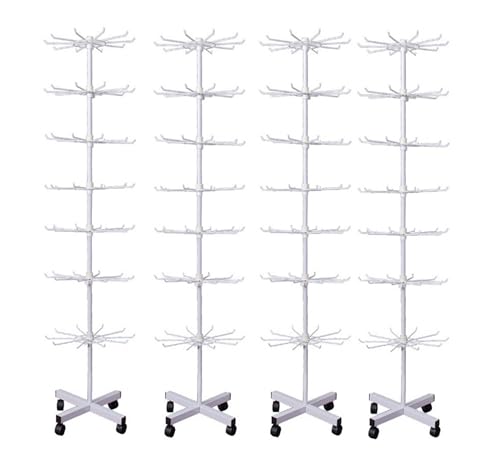4 x Verkaufsständer drehbar Höhe 155cm | rollbares Warenständer 7 Etagen | 4er Set Drehständer mit 70 x Haken aus Metall | Ständer Ladenausstattung Theke | Ladeneinrichtung Kleinartikelständer Weiß von Bayli