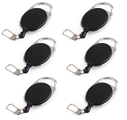 6er Pack Schlüsseljojo mit 60 cm Seil - Ausweisjojo - 6,5 x 3,5 cm Schlüsselanhänger ausziehbar - Karabinerhaken für Hose - JoJo Ausweishalter - Einziehbarer Clip Kartenhalter - Schlüsselkette von Bayli