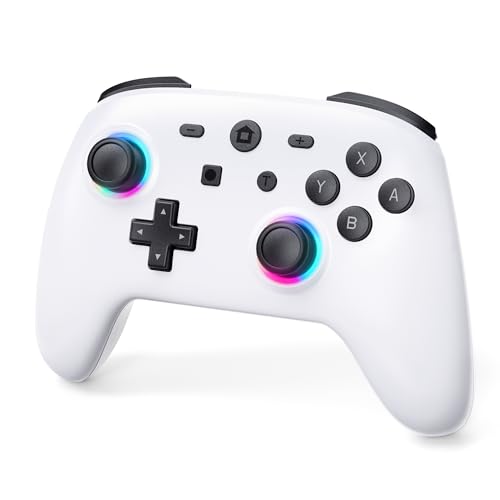 Baynety Wireless Controller kompatibel mit Switch/Switch Lite/Switch OLED, 7 Farben einstellbare LED Wireless Remote Gamepad, Turbo/Motion Control - Weiß von Baynety