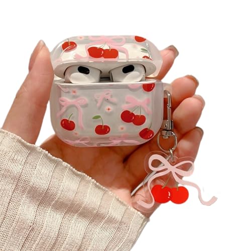 Niedliche Hülle, kompatibel mit Airpods 4, Schleife, Kirschmuster mit Schlüsselanhänger, Kopfhörerhülle, stoßfeste Schutzhülle für Damen und Mädchen, weiche, transparente Kopfhörer-Hüllen für Airpods Niedliche Hülle, kompatibel mit Airpods 4, Schleife, Kirschmuster mit Schlüsselanhänger, Kopfhörerhülle, stoßfeste Schutzhülle für Damen und Mädchen, weiche, transparente Kopfhörer-Hüllen für Airpods von BayuCagou