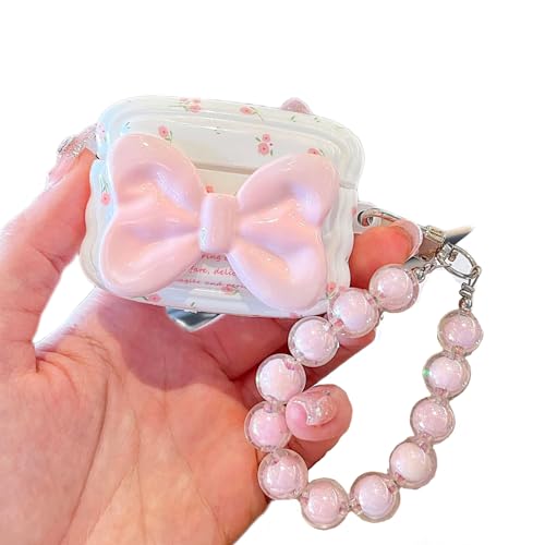 Niedliche Schutzhülle für Airpods 4, 3D-Fliege, Blumenmuster, mit rosa Perlen, Armband, Schlüsselanhänger für Damen und Mädchen, Kopfhörerhülle, weich, stoßfest, Schutzhülle für Airpods 4. Generation Niedliche Schutzhülle für Airpods 4, 3D-Fliege, Blumenmuster, mit rosa Perlen, Armband, Schlüsselanhänger für Damen und Mädchen, Kopfhörerhülle, weich, stoßfest, Schutzhülle für Airpods 4. Generation von BayuCagou
