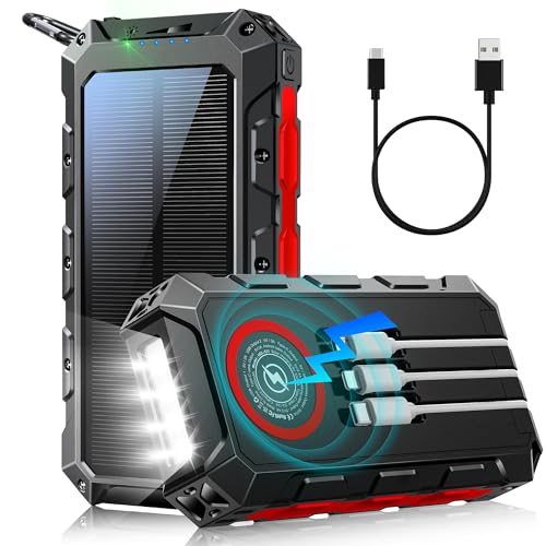 Solar Powerbank 26800mAh, PD 22.5W USB C Powerbank Schnellladen mit Integrierten Kabel, 7 Ausgänge und 2 Eingänge, Wireless Charging, LED Leuchtanzeigen, Taschenlampe, Portable Charger für Smartphone Solar Powerbank 26800mAh, PD 22.5W USB C Powerbank Schnellladen mit Integrierten Kabel, 7 Ausgänge und 2 Eingänge, Wireless Charging, LED Leuchtanzeigen, Taschenlampe, Portable Charger für Smartphone von Bazcuka