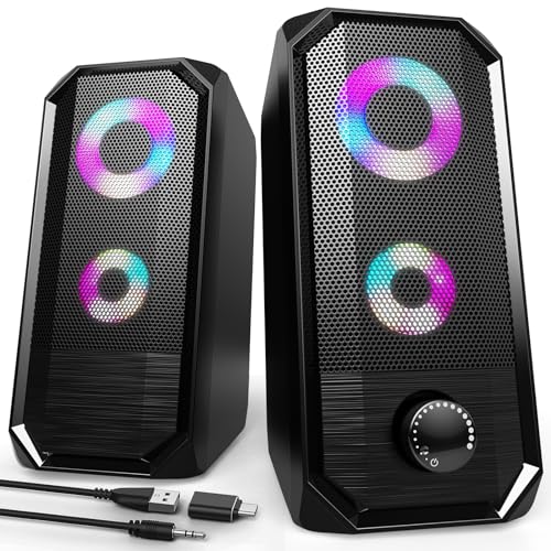 Bazivve PC Lautsprecher, RGB Gaming Lautsprecher, USB-Betrieben Computer Soundbar Boxen für Monitor Laptop von Bazivve