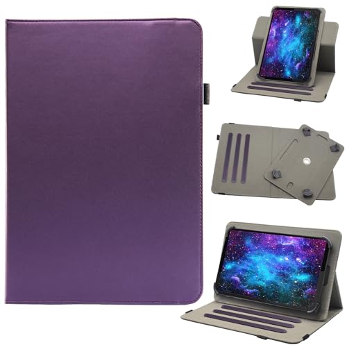 Bbjjkkz Universal-Tablet-Hülle, 20,3 cm (8 Zoll), 7 Zoll Android-Tablet-Hülle, 360 Grad drehbar, Multi-Winkel-Betrachtungsständer, PU-Lederhülle, für 17,8-21,6 cm Tablet, Dunkelviolett von Bbjjkkz