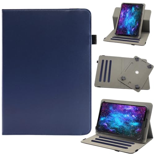 Bbjjkkz Universal-Tablet-Hülle, 20,3 cm (8 Zoll), 7 Zoll Android-Tablet-Hülle, 360 Grad drehbar, Multi-Winkel-Betrachtungsständer, PU-Lederhülle, für 7-8,5 Zoll Tablet, Dunkelblau von Bbjjkkz