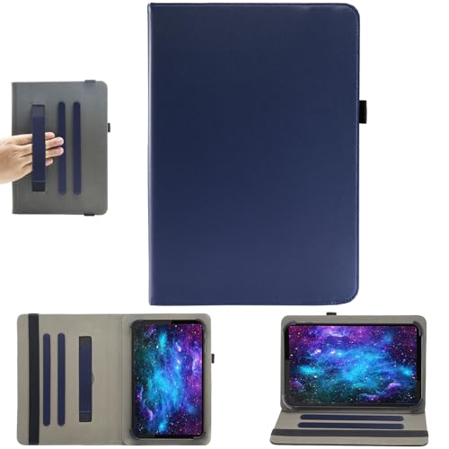 Bbjjkkz Universal-Tablet-Hülle, 20,3 cm (8 Zoll), 7 Zoll Android-Tablet-Hülle, Multi-Winkel-Betrachtungsständer, PU-Lederabdeckung mit Handschlaufe für 17,8-21,6 cm Tablet, Dunkelblau von Bbjjkkz
