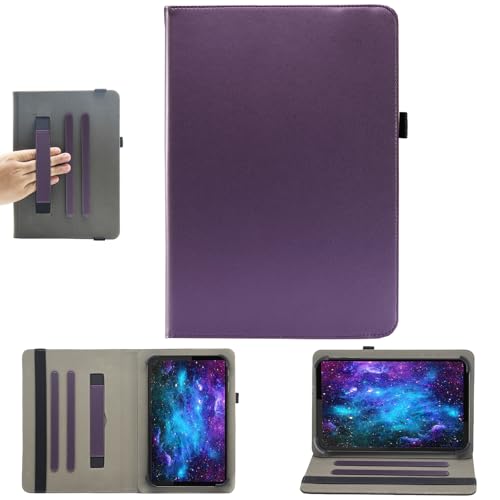 Bbjjkkz Universal-Tablet-Hülle, 20,3 cm (8 Zoll), 7 Zoll Android-Tablet-Hülle, Multi-Winkel-Betrachtungsständer, PU-Lederabdeckung mit Handschlaufe für 17,8-21,6 cm Tablet, Dunkelviolett von Bbjjkkz