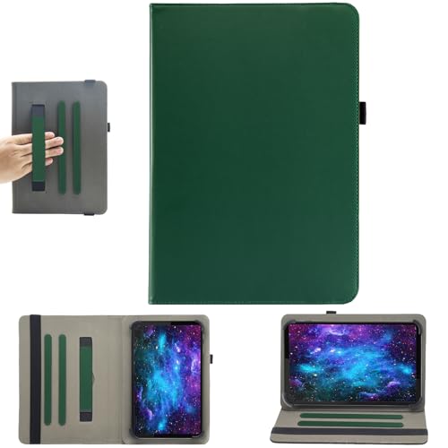 Bbjjkkz Universal-Tablet-Hülle, 20,3 cm (8 Zoll), 7 Zoll Android-Tablet-Hülle, Multi-Winkel-Betrachtungsständer, PU-Lederabdeckung mit Handschlaufe für 17,8-21,6 cm Tablet, Schwarzgrün von Bbjjkkz