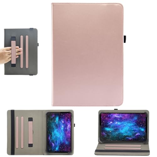Bbjjkkz Universal-Tablet-Hülle, 20,3 cm (8 Zoll), 7 Zoll Android-Tablet-Hülle, Multi-Winkel-Betrachtungsständer, PU-Lederhülle, mit Handschlaufe, für 17,8-21,6 cm Tablet, Roségold von Bbjjkkz