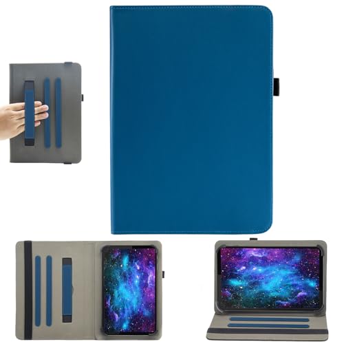 Universelle 8-Zoll-Tablet-Hülle, 17,8 cm (7 Zoll) Android-Tablet-Hülle, Bbjjkkz Multi-Winkel-Betrachtungsständer PU-Lederhülle mit Handschlaufe für 17,8-21,6 cm Tablet, Blau von Bbjjkkz