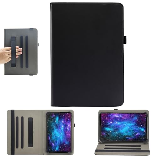 Universelle 8-Zoll-Tablet-Hülle, 17,8 cm (7 Zoll) Android-Tablet-Hülle, Bbjjkkz Multi-Winkel-Betrachtungsständer PU-Lederhülle mit Handschlaufe für 17,8-21,6 cm Tablet, Schwarz von Bbjjkkz